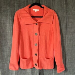 JM collection coral button down cardigan sweater with small pockets size XL